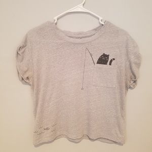Gone Fishin' Kitty Cat & Fishy Grey Tee Shirt